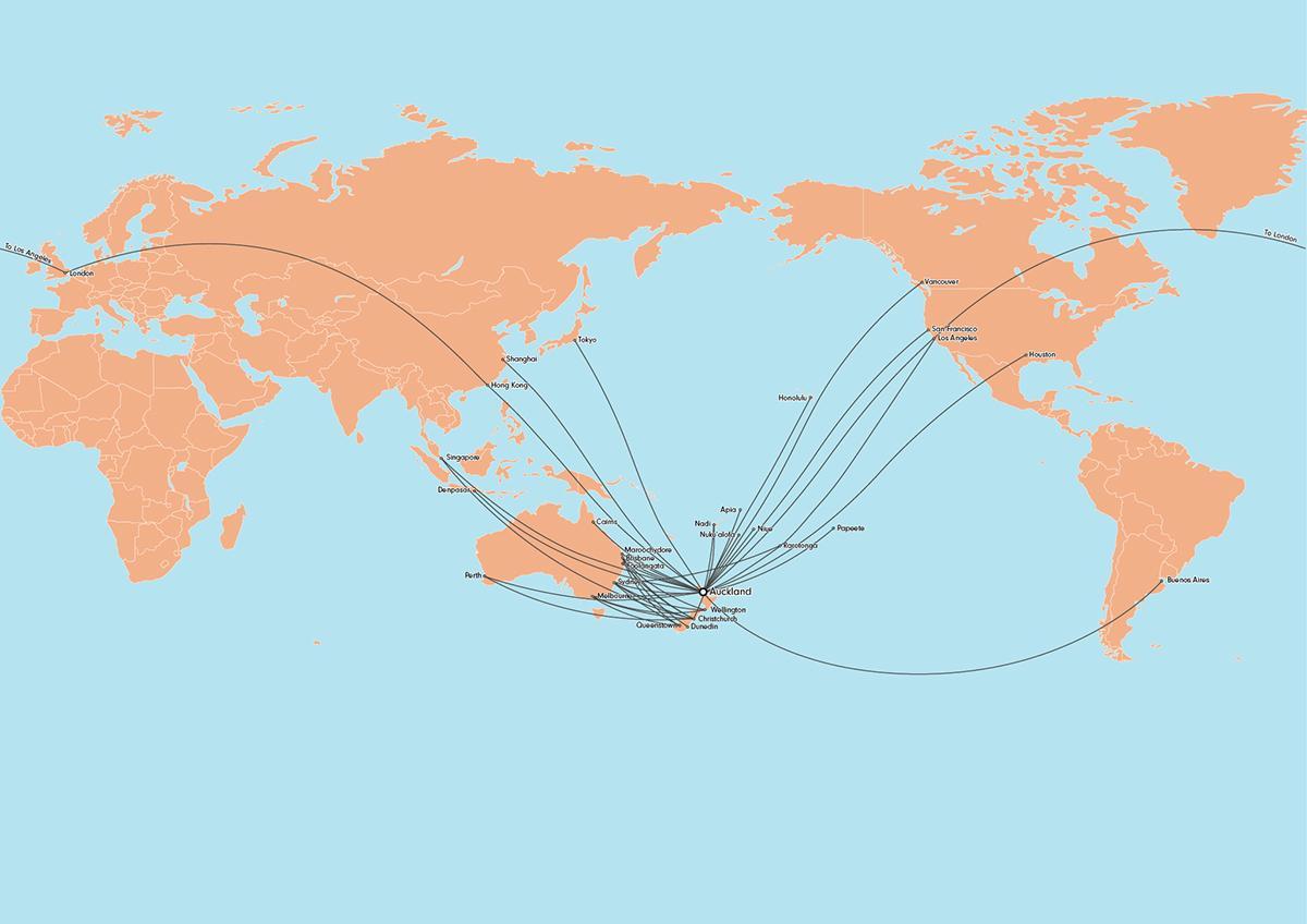 air new zealand harta rutelor internaționale