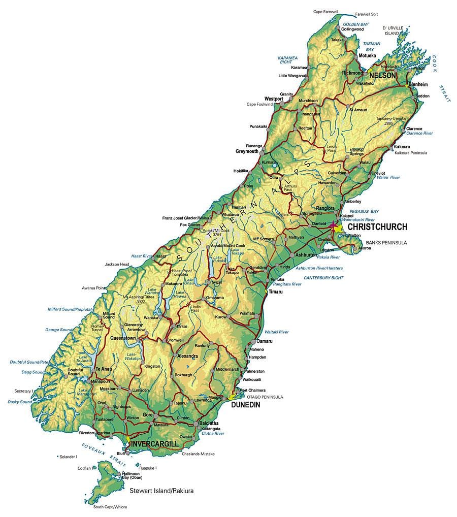 Harta de alpii de sud, noua zeelandă