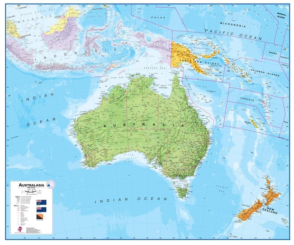 Harta australia și noua zeelandă fizice