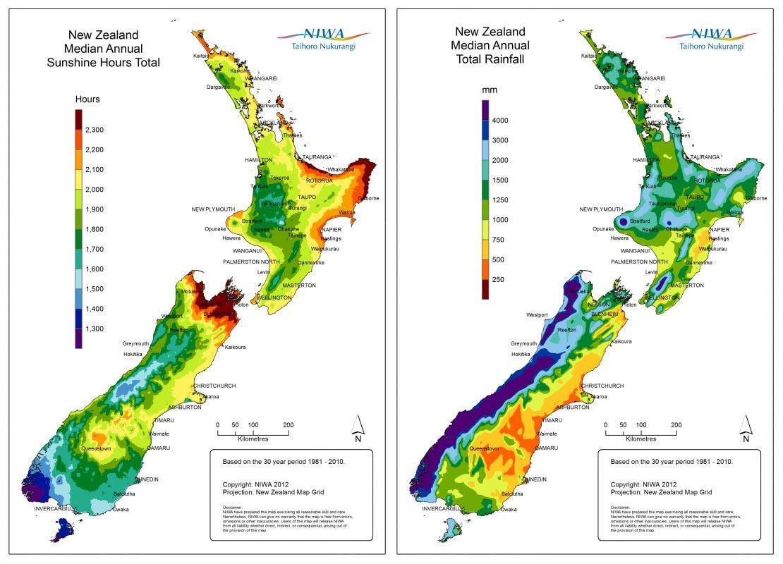Harta noua zeelandă climatice