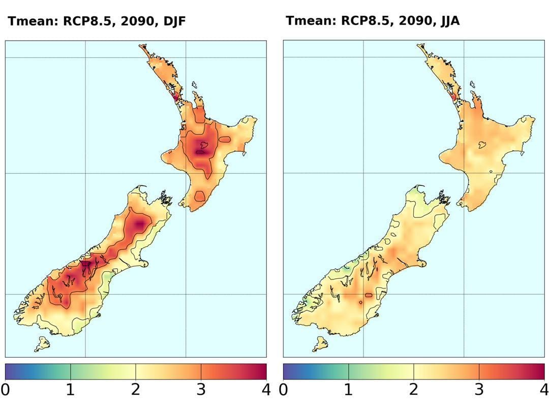 Harta noua zeelandă temperatura