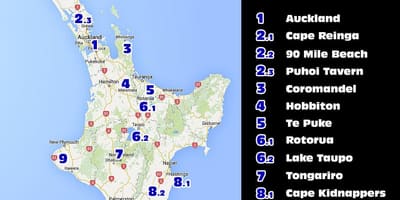 Harta noua zeelandă insula de nord atracții