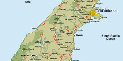 Noua zeelandă harta insula de sud rutiere hartă
